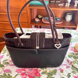 Brighton Collectibles Vintage Eliza Leather Brown Black Croc Shoulder Bag